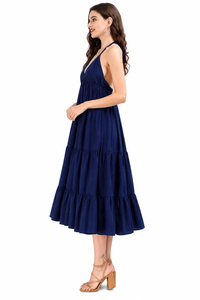 Vestido Largo Halter Azul Marino para Mujer, Cuello en V Profundo, con Volantes en Capas, Estilo Boho, Casual, para Verano, Playa o Vacaciones - Product Image 2
