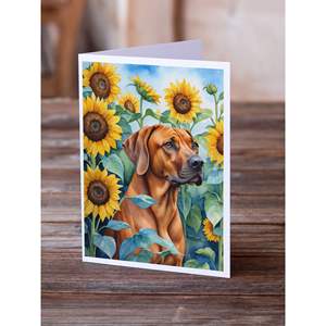 Whimsical Rhodesian Ridgeback in Sunflowers A7 Tarjetas de felicitación Pack 8 Tarjetas de notas en blanco con sobres Tamaño 5x7 - Product Image 2