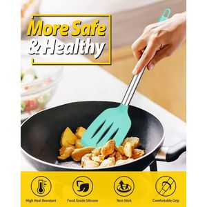 Juego de Utensilios de Cocina de Silicona Sin BPA, Paquete de 4 Espátulas Grandes Antiadherentes, Cucharas Ranuradas Azules Resistentes al Calor, Kit de Herramientas de Cocina - Product Image 4