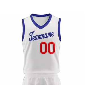 Custom Basketball Jersey Set White Blue <b>Red</b> 00 Teamname Playername Sleeveless V-Neck Unisex Breathable Polyester Uniform - Product Image 4