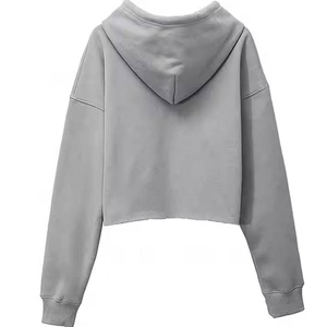 Wholesale Custom LOGO Female White <b>Cropped</b> Hoodies Women Cotton Crop <b>Top</b> Hoodie Solid Color Knitted Short Length - Product Image 2