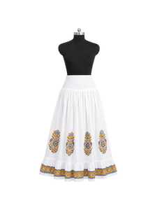 Heritage <b>White</b> Garment Women Vintage Rose Print Tiered <b>Maxi</b> Bottom Smocked High Waistband Gathered Ruffle Layered Outwear - Product Image 1