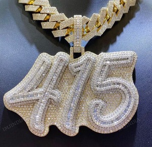 Pendentif personnalisé numéro « 415 », Moissanite naturelle VVS1 D, Pendentif Hip Hop personnalisé, Pendentif Iced Out, Pendentif unisexe - Product Image 5