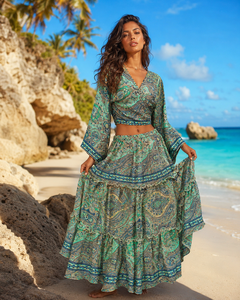 Boho Paisley Print Woven Sleeveless Halter Neck Natural Waist Regular <b>Maxi</b> All Seasons Party <b>Kaftan</b> Dress Silk Lining A-Line - Product Image 4