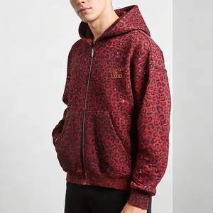 Sudadera con capucha de forro polar con cremallera y estampado de leopardo morado para hombre, estilo oversize, con logo de llama frontal, para otoño - Product Image 4