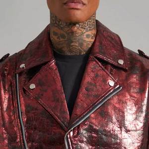 Genuine PU Leather Customized Color Long <b>Thin</b> All Over Printed <b>Waterproof</b> Breathable Bomber <b>Jacket</b> Men Biker Leather <b>Jackets</b> - Product Image 6