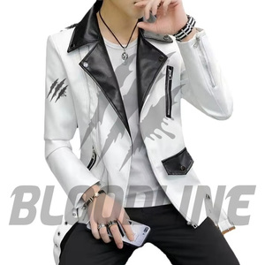Men's Black PU Leather Moto <b>Biker</b> <b>Jacket</b> Turn-down Collar Zipper Closure Regular Fit Autumn Wear - Product Image 3