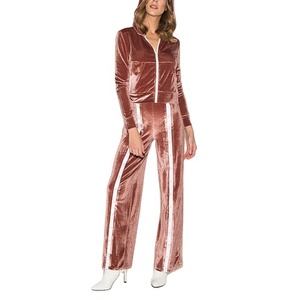 ชุดเสื้อครอปแบบมีซิปสำหรับผู้หญิง,ชุดวอร์มกางเกงมีฮู้ดและกางเกงลายทาง - Product Image 1