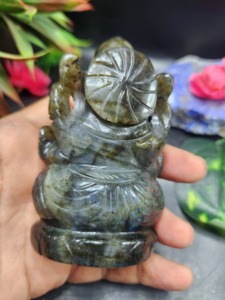 Statue de Lord Ganesh en pierre de labradorite : Libérez la puissance divine et la prospérité |   Reiki/Chakra/Énergie de guérison |   Décoration intérieure - Product Image 4