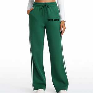 Pantalon de survêtement décontracté athleisure pour femme, vert émeraude, coupe large, avec double bande latérale, taille à cordon de serrage, coupe décontractée - Product Image 4