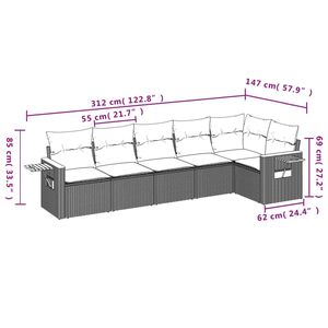 Set di divani da giardino in polyrattan nero da 6 pezzi con cuscini, mobili da esterno - Product Image 3