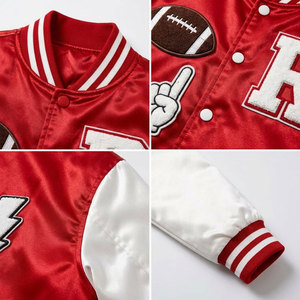 Veste de sport rouge pour homme avec manches blanches, lettre R brodée, patch de football, style preppy, col rabattu, coupe classique - Product Image 6
