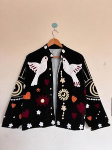 Robe courte bohème en velours brodée à la main, style Suzani, avec broderie d'oiseaux, taille naturelle, tendance, décontractée - Product Image 4