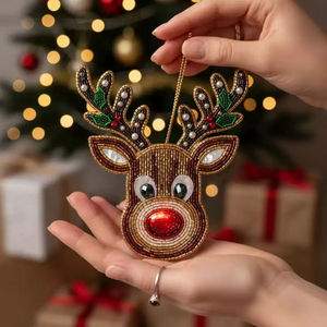 Handmade Reindeer Beaded <b>Christmas</b> Ornament For Festive Gift DIY Decor Artistic Holiday Luxurious <b>Christmas</b> Hanging Accessory - Product Image 1