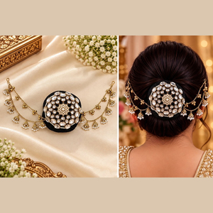 Élégante Coiffe Ethnique en Alliage avec Détail Pompon en Cristal et Strass – Faite à la Main, Ajustable pour Fêtes et Mariages Féminins - Product Image 1