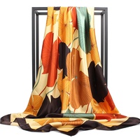 Écharpe carrée en soie de luxe pour femme, 90 cm, imprimé chaîne jaune et bleu marine, châle en satin avec logo personnalisé pour la femme élégante