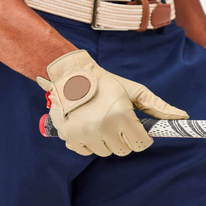 Custom Fit Premium Quality Soft Genuine Leather Non-Slip Hook & Loop Closure Men's Golf <b>Gloves</b> Beige Color New Design - Product Image 4