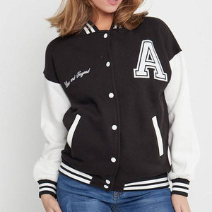 Veste universitaire noire et blanche pour femmes, avec lettre A brodée sur le devant, manches longues, boutonnée, style universitaire, pour l'automne - Product Image 1