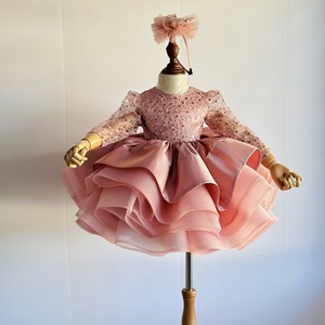 Robe de soirée scintillante à paillettes pour filles, avec jupe en tulle volumineuse à volants, robe de princesse à manches bouffantes pour anniversaire, mariage, événement - Product Image 1