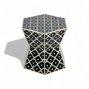 Black and <b>White</b> Bone Inlay MDF Side Table Handmade Hexagonal Bedside <b>Wardrobe</b> Luxury Table Bedroom Accent Furniture - Product Image 1