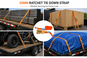 Wear Resistant 800kg 1 Inch Ratchet Tie Down Belt Polyester with Hooks for Truck <b>Cargo</b> Lashing Private Label OEM Service - Product Image 2