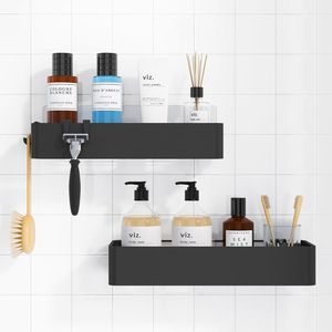 Lot de 2 étagères de douche adhésives en métal antirouille, sans perçage, organisateur de salle de bain, noir, grand format - Product Image 1