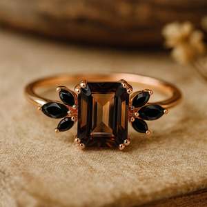 Rainbow Moonstone 14K Rose Gold Plated 925 Sterling <b>Silver</b> Rectangle Cluster Christian Bezel Set Wedding Band Engagement Ring - Product Image 5