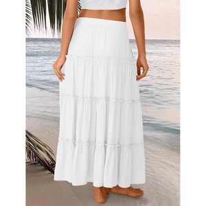FOXA Boho Maxi <b>Skirt</b> for Women <b>Summer</b> Swing Tiered A-Line Elastic High Waist Dress Pockets Queen Size-Fashionable Long <b>Skirt</b> - Product Image 5