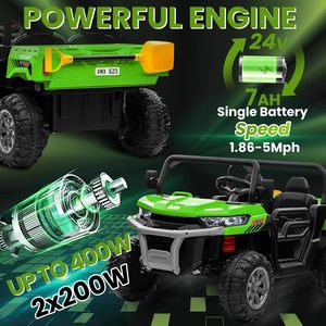 Camion à benne basculante 24V, voiture électrique UTV pour enfants 2 places avec télécommande 2.4G, 4 roues, éclairage LED, 24 volts - Product Image 2