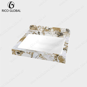 Lavabo de salle de bain intégré en porcelaine, style minimaliste moderne, élégant, monobloc, ovale, avec meuble, en travertin, finition mate, OEM - Product Image 2