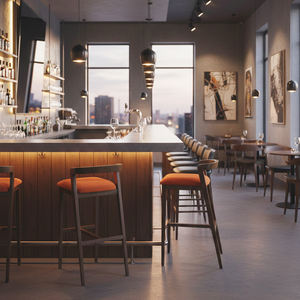 เก้าอี้บาร์ดีไซน์อินดัสเทรียลไม้วอลนัทคุณภาพเยี่ยม ราคาสุดคุ้ม ทนทาน เป็นมิตรกับสิ่งแวดล้อม พร้อมเบาะนั่งหุ้มผ้า - Product Image 6