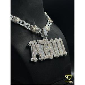 <b>Custom</b> Iced Out VVS Moissanite with Rhodium Plated 925 Sterling Silver ABM Letter Pendant Jewelry for Men Gift by Trisha Jewels - Product Image 4