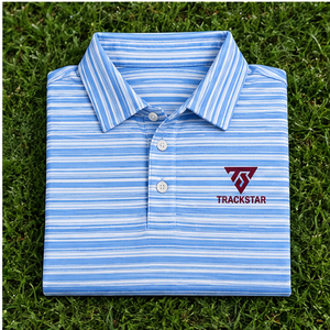 Trackstar <b>Men's</b> Blue <b>White</b> Fine Horizontal Stripe <b>Polo</b> Shirt Short Sleeve Button Collar Casual Golf Shirt Custom Logo - Product Image 6