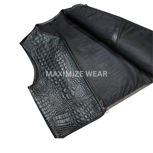 Gilets et vestes en cuir noir personnalisés pour hommes 2026, faits main, pour club moto, avec surpiqûres losanges, respirants - Product Image 2