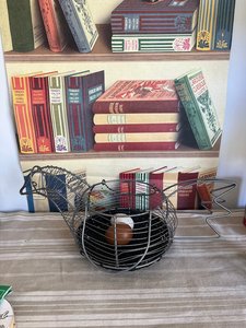 Vintage shape wire metal and plastic woven rattan chicken <b>egg</b> <b>storage</b> basket with carry handles - Product Image 5