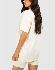 High Quality Women's Oversized Cream T-<b>Shirt</b> Crew Neck Short Sleeve 100% Cotton Jersey <b>Flame</b> Logo Print Loose Fit All Seasons - Product Image 6