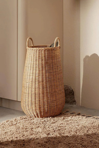 Tall handwoven rattan <b>laundry</b> basket minimalist natural storage hamper eco friendly durable lightweight elegant vertical design - Product Image 2