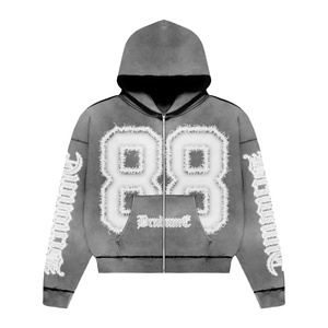 Sweat à capuche zippé personnalisé pour hommes, délavé à l'acide, en coton éponge française 100% coton épais double fermeture éclair pour l'hiver - Product Image 4