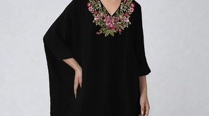 Elegante Kaftán Bordado de Dubái para Mujer, Kaftán con Cuello en V, Negro, Ropa Islámica Tradicional y Accesorios de Diseño - Product Image 3