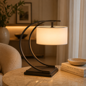 Lámpara de Mesa Metálica Summit Frame con Base Geométrica de Hierro Abierta, Pantalla de Lino Premium, Iluminación Ambiental Cálida para Hogares Modernos - Product Image 2