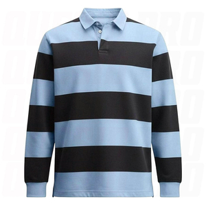 Chemise décontractée pour homme en coton tricoté 100% à manches longues, coupe droite, col rabattu, anti-plis, style hip-hop, bleu et noir - Product Image 1