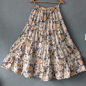 Indian Hand Block Printed Casual Women's Long <b>Skirt</b> Breathable <b>Elastic</b> Waist Nonwoven Weaving Method Gift For Her - Product Image 1