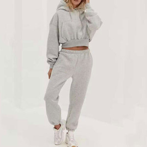 Top Premium Quality Two Piece Women's Casual Tracksuit Cropped Hoodie and <b>Flared</b> <b>Sweatpants</b> Solid Pattern Winter Wear Streetwear - Product Image 3