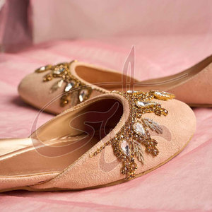 <b>Women</b> Handmade Hand-Painted <b>Slip</b>-On Waterproof Anti-<b>Slip</b> Light Weight Elegant Summer Khussa Tea Pink Velvet Genuine Leather Sole - Product Image 3