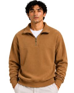 Camel Brown <b>Men</b> Oversized Quarter Zip Sweatshirt <b>Pullover</b> Fleece Cotton Polyester Casual Winter Sweatshirt With Stand Collar - Product Image 1