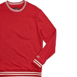 Sweat-shirt rouge à col rond pour femme, coupe classique, tricoté, couleur unie, décontracté, automne, 100% coton, logo lettre sur la manche gauche - Product Image 5
