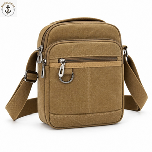 <b>Tan</b> Brown Canvas Crossbody <b>Bag</b> with Front Zipper | Compact Shoulder Sling <b>Bag</b> with Layered Storage for Travel and Everyday Carry - Product Image 1