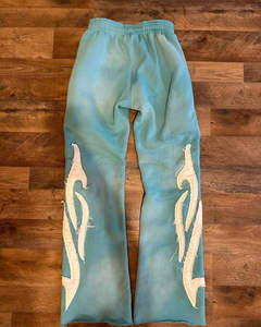 OEM Vintage Distressed Embroidery Patch <b>Trousers</b> 100% Cotton Streetwear Casual Sun Fade Baggy Applique Acid Wash Flared Pants - Product Image 2