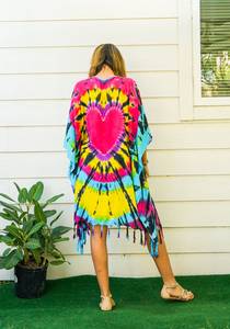 Women's Plus Size Maxi Casual Dress Tie-Dye <b>Kaftan</b> Swimwear Cover <b>Summer</b> Beach Boho Abaya Slit Design Hand Tassel V-neck Natural - Product Image 5