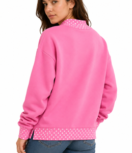 Custom Logo Women's Mock Neck Oversized Sweatshirt Polka Dot <b>Patchwork</b> Letter Applique Embroidery Winter Fleece Pullover <b>Top</b> - Product Image 2
